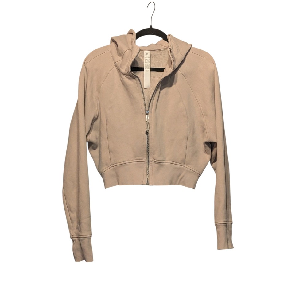Lululemon Scuba Oversized Full Zip Hoodie Tan Beige Cropped Sweatshirt Size 14